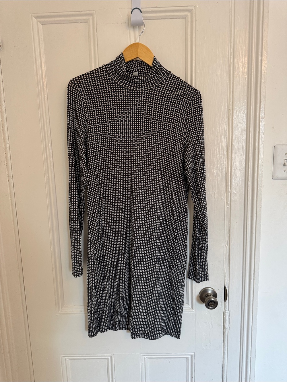 COS Black and White Patterned Long-Sleeve Turtleneck Dress